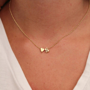 Tiny Heart Initial Letter Name Necklace - Blinged Jewels