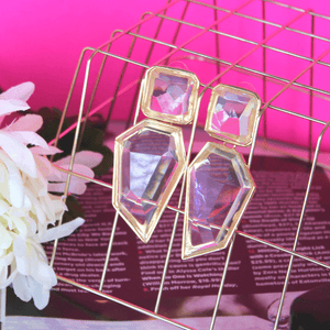 Exaggerated Geometric Clear Dangling Earrings - Blinged Jewels