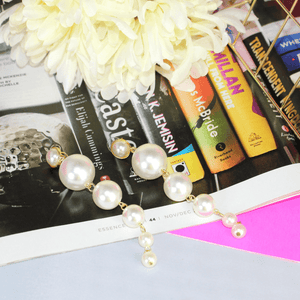 Elegant Long Pearl String Earrings - Blinged Jewels