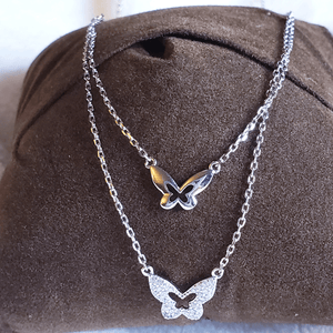 Double Butterfly Silver Necklace - Blinged Jewels