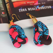 Load image into Gallery viewer, Peach Blues African Print Knot Earrings
