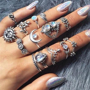 Bohemian Retro Silver Ring Set - Blinged Jewels